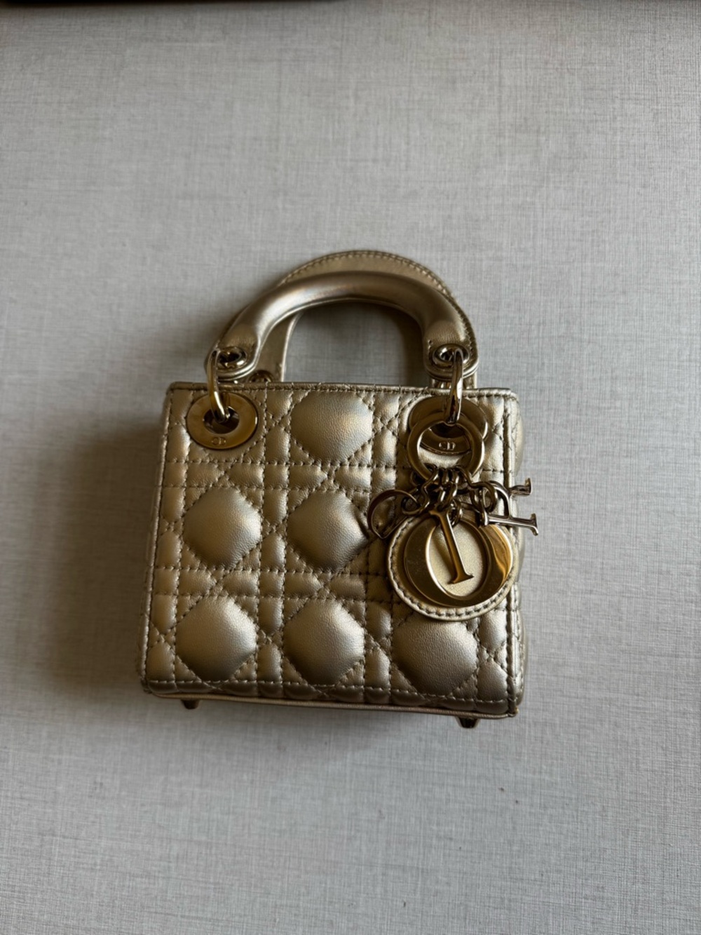 Dior Metallic Gold Quilted Micro Top-Handle Bag - Picture 2 of 7